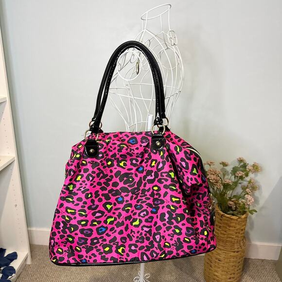 NWT- insane vintage y2k pink leopard print betsey johnson weekender duffle bag - Picture 3 of 8